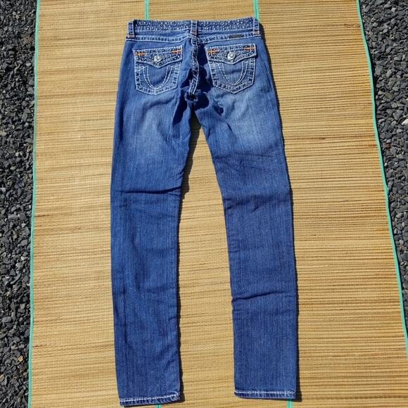 LA Idol skinny stud jewel flap faded Jeans 3 28x32 - Picture 1 of 6